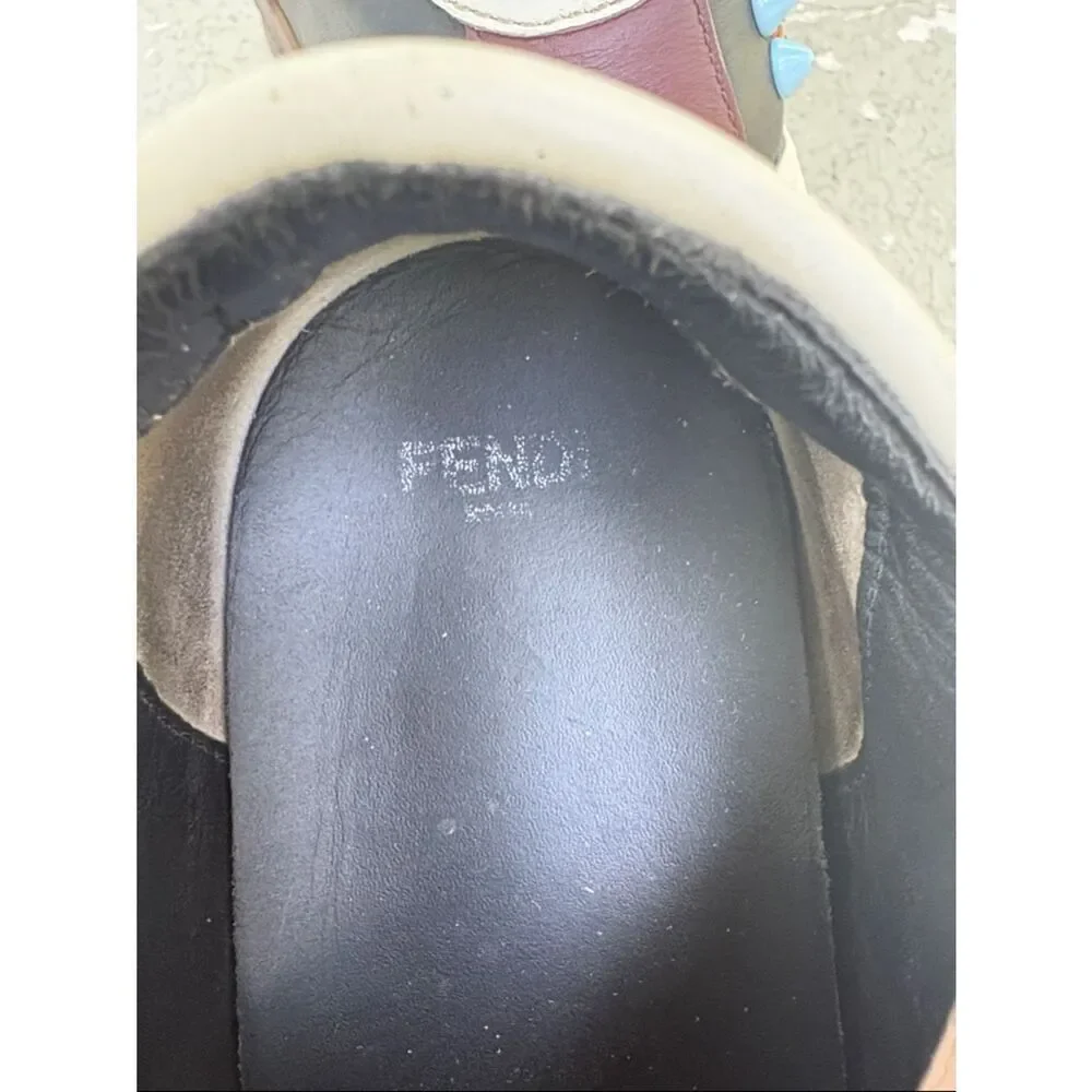 Fendi scalloped floral embroidery leather sneakers